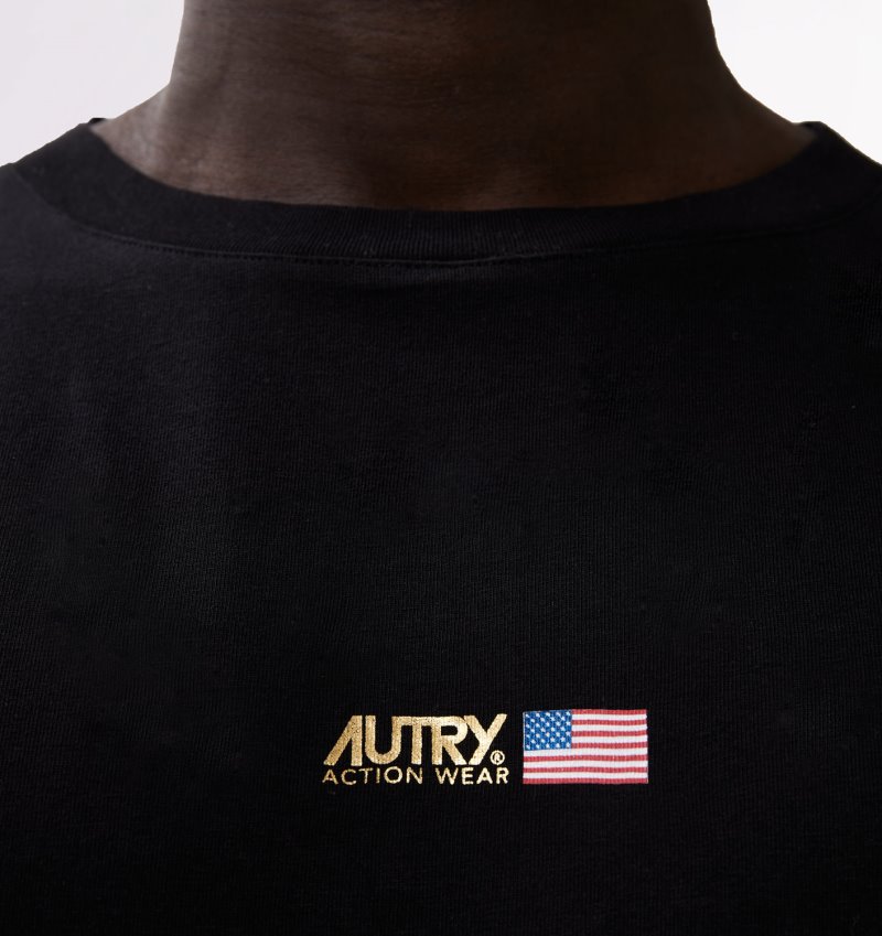 Camiseta Autry Micro Logo Print Crew Neck Hombre Negras | DZ9EZJV