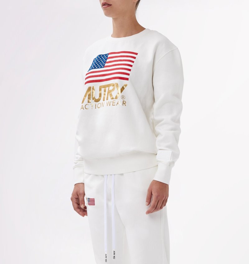 Sudaderas Autry Crew Neck Flag Mujer Blancas | WLV3JB7