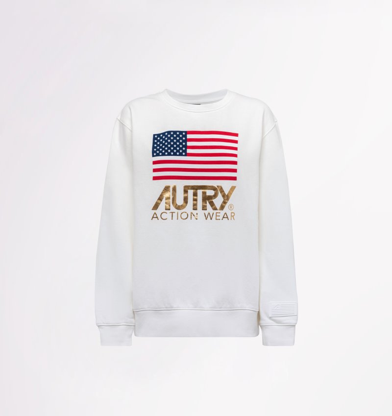 Sudaderas Autry Crew Neck Flag Mujer Blancas | WLV3JB7