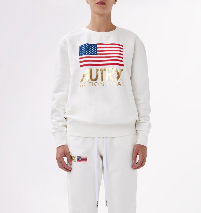 Sudaderas Autry Crew Neck Flag Mujer Blancas | WLV3JB7