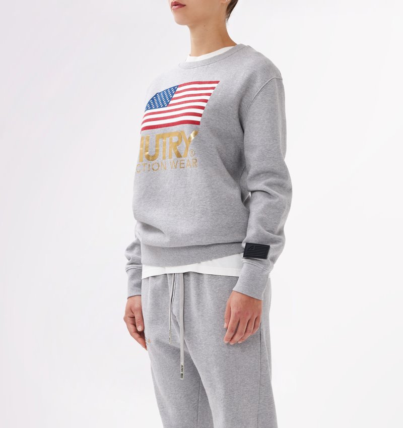 Sudaderas Autry Crew Neck Flag Mujer Gris | SRPVO1V