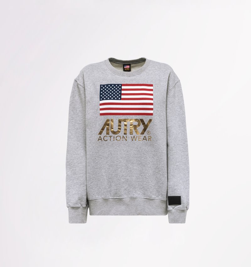 Sudaderas Autry Crew Neck Flag Mujer Gris | SRPVO1V